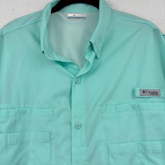 Columbia PFG Shirt Mens XL Aqua Long Sleeve Button Up Vented Fishing Omni-Shade - Picture 2 of 14